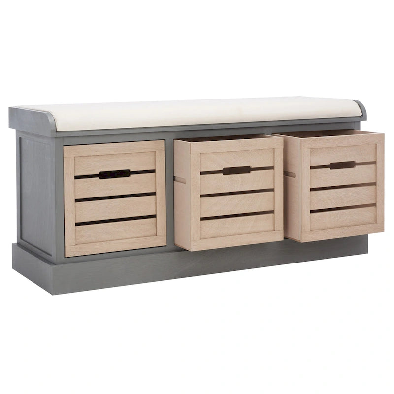 Farmhouse Cushioned Storage Bench with 3 Drawers