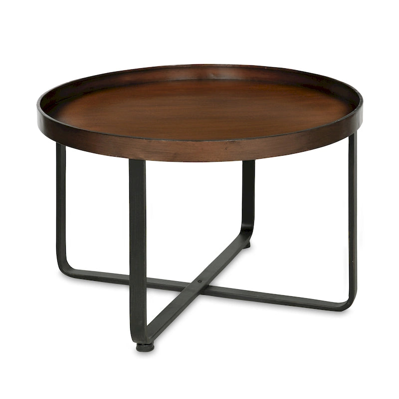 28-Inch Round Coffee Table with Cross Base