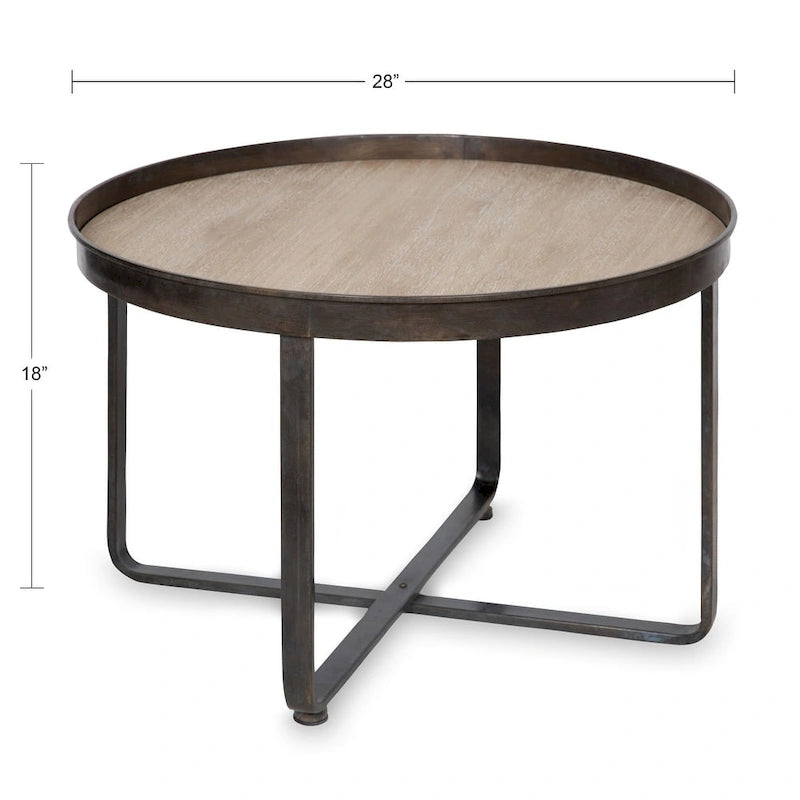 28-Inch Round Coffee Table with Cross Base
