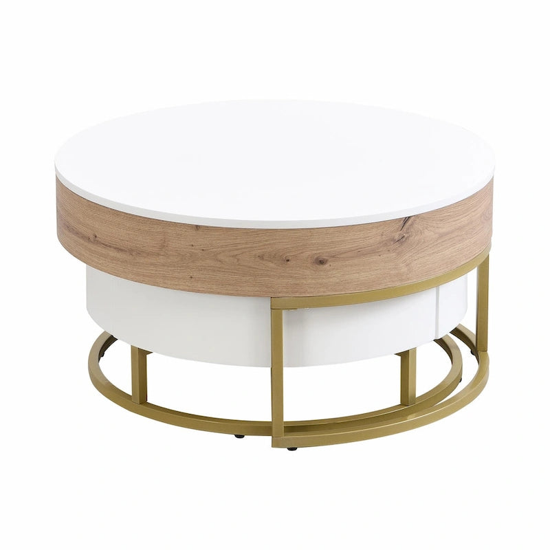 Round Lift-Top Coffee Tables with Nesting Design and Drawers