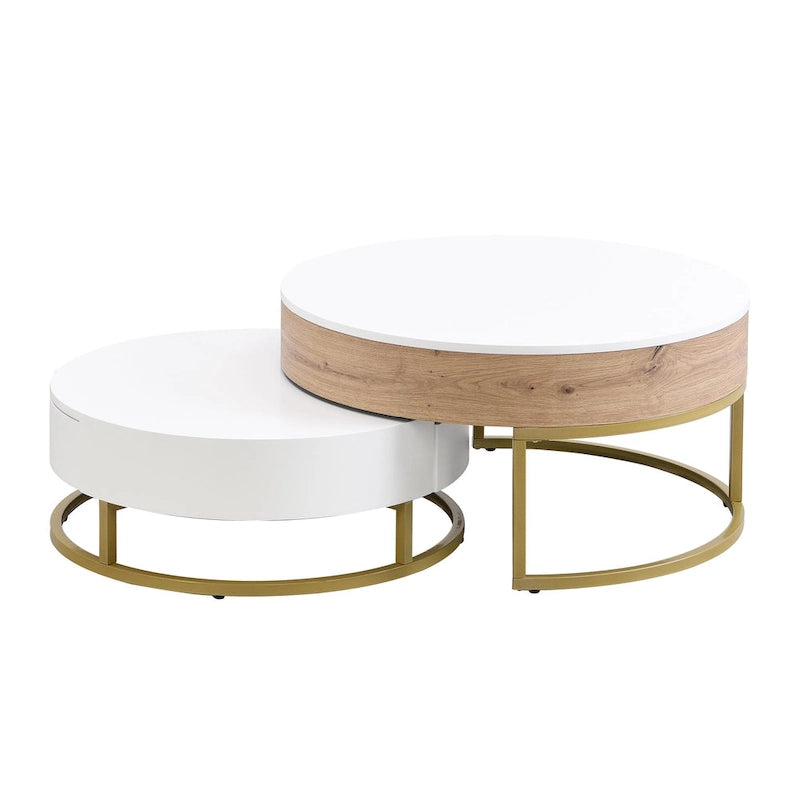 Round Lift-Top Coffee Tables with Nesting Design and Drawers