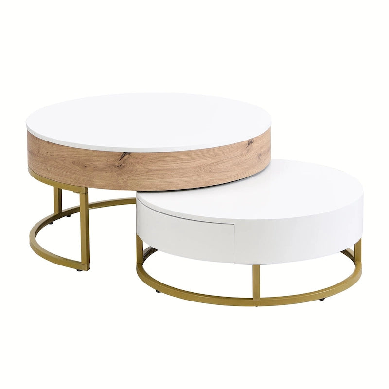 Round Lift-Top Coffee Tables with Nesting Design and Drawers