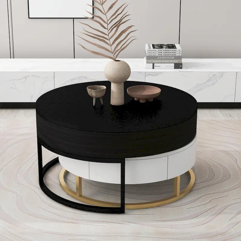 Round Lift-Top Coffee Tables with Nesting Design and Drawers