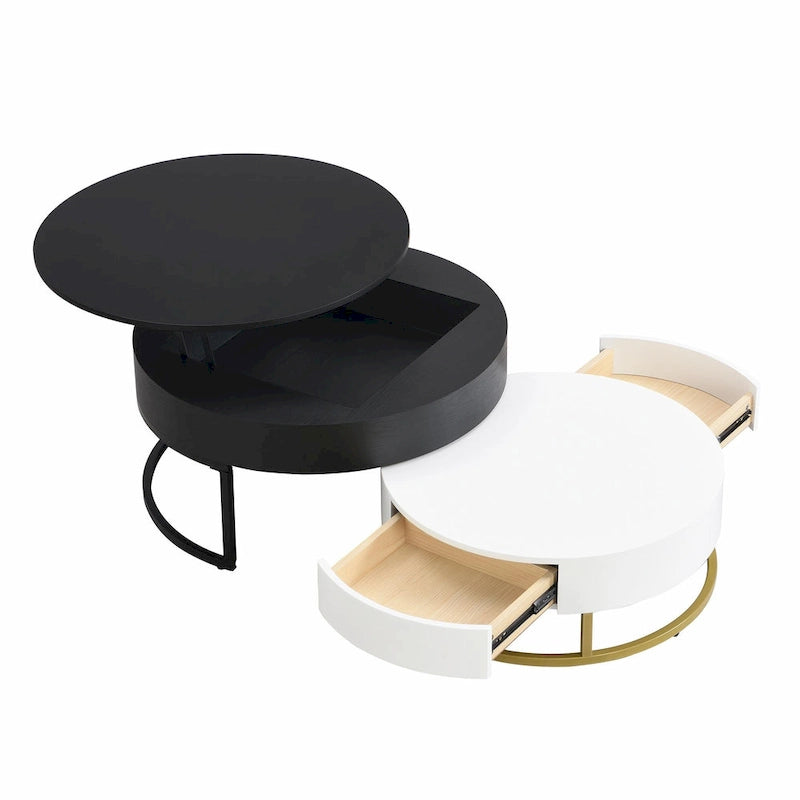 Round Lift-Top Coffee Tables with Nesting Design and Drawers