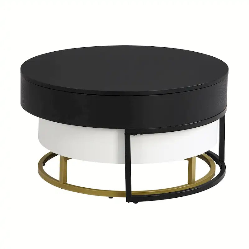 Round Lift-Top Coffee Tables with Nesting Design and Drawers
