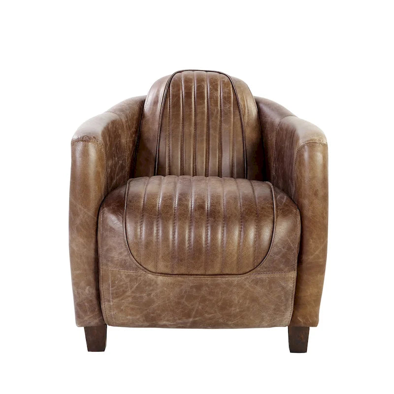 Top-Grain Leather Accent Armchair with Aluminum Details