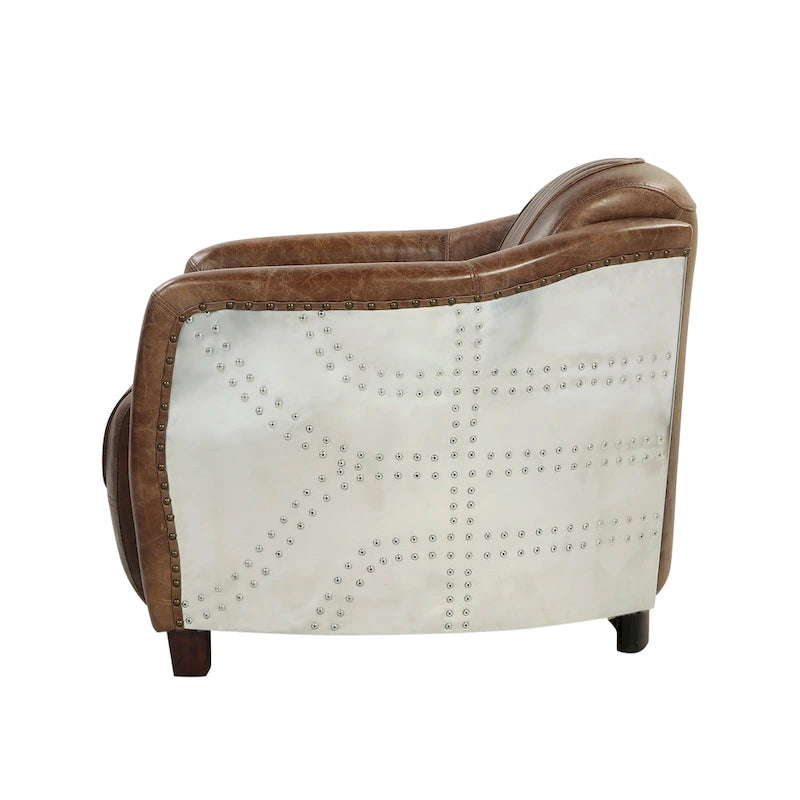 Top-Grain Leather Accent Armchair with Aluminum Details