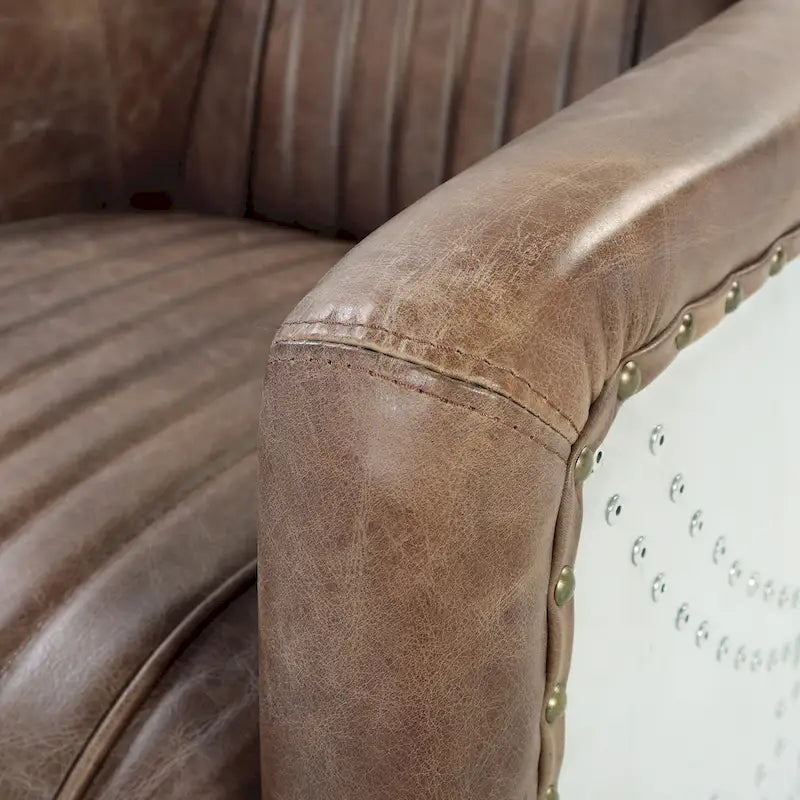 Top-Grain Leather Accent Armchair with Aluminum Details