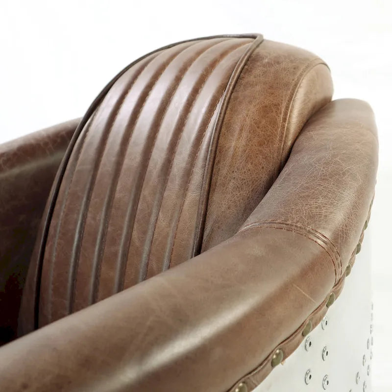 Top-Grain Leather Accent Armchair with Aluminum Details