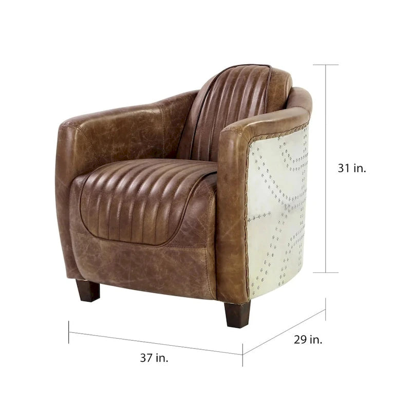 Top-Grain Leather Accent Armchair with Aluminum Details