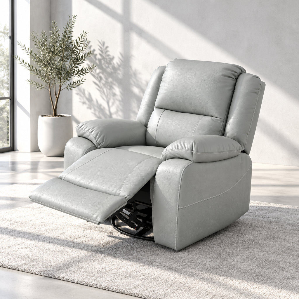 Tufted Faux Leather Swivel Recliner