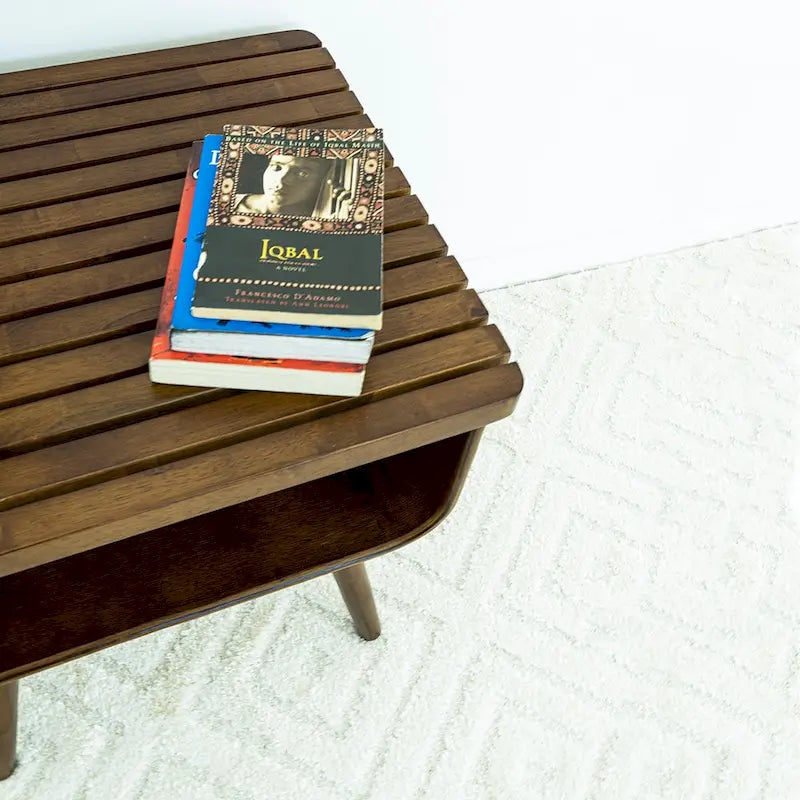 Mid-Century Modern Rectangular Solid Wood End Table in Brown
