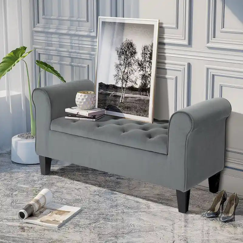 Button-Tufted Velvet-Touch Storage Ottoman Bench