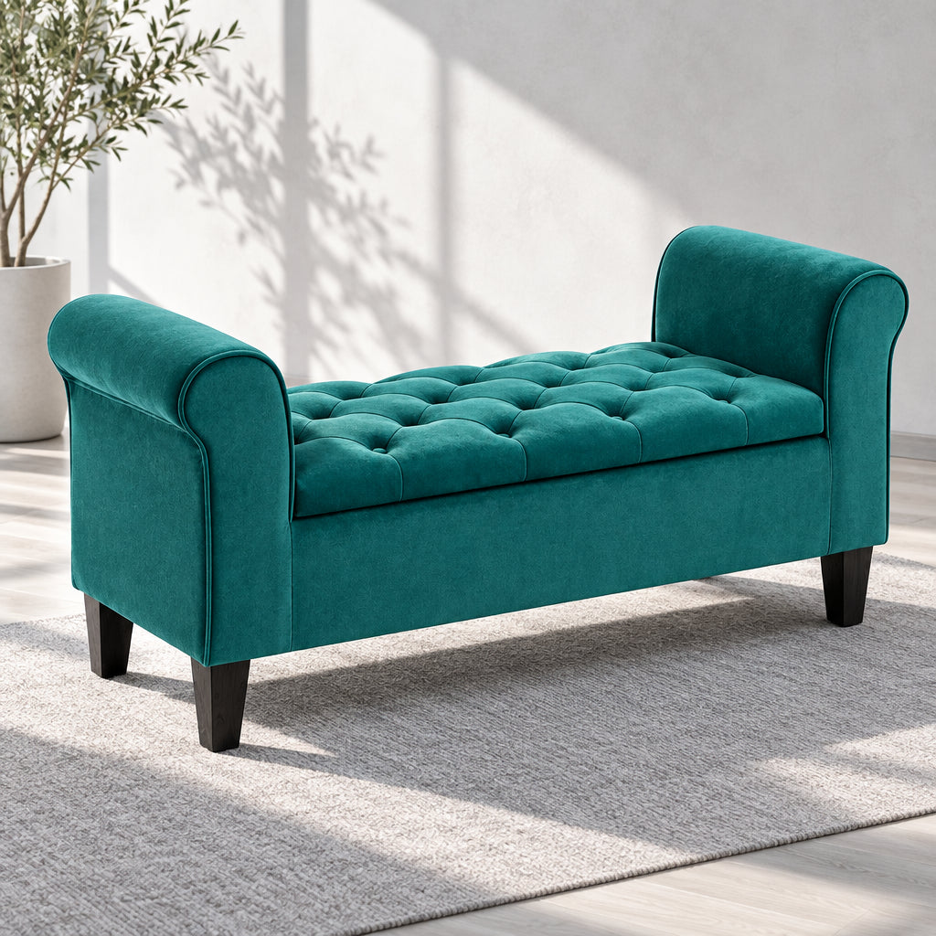 Button-Tufted Velvet-Touch Storage Ottoman Bench