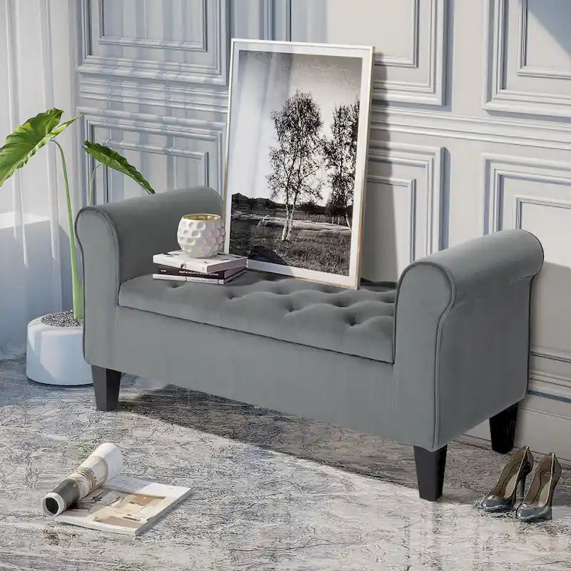 Button-Tufted Velvet-Touch Storage Ottoman Bench