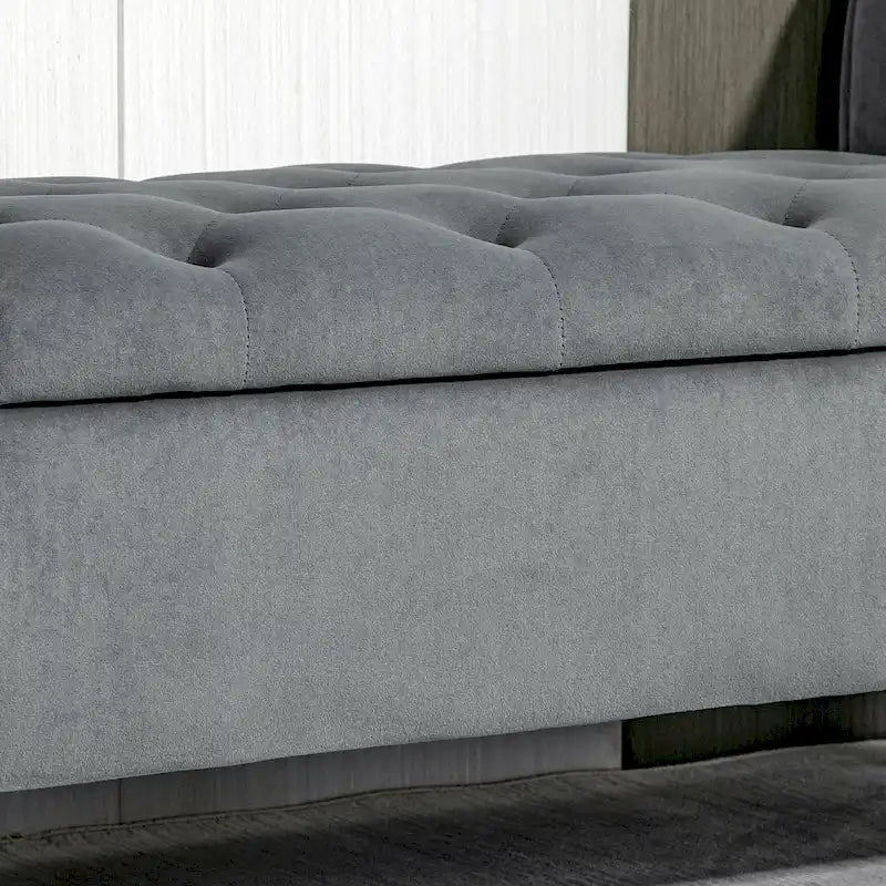Button-Tufted Velvet-Touch Storage Ottoman Bench