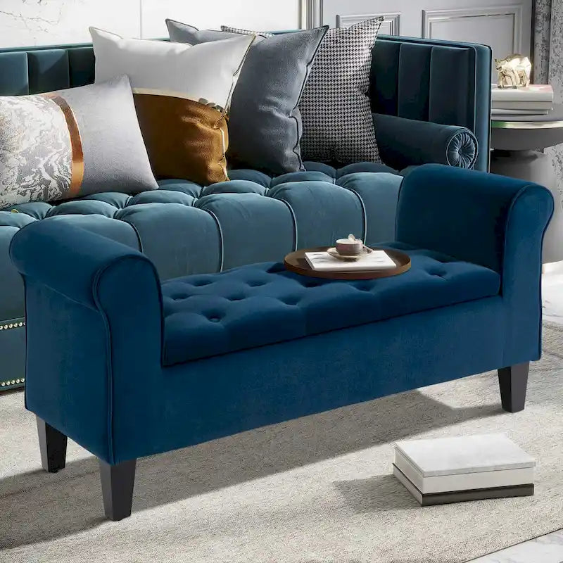 Button-Tufted Velvet-Touch Storage Ottoman Bench