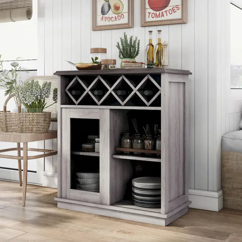 Farmhouse Wine Buffet Cabinet with 4-Bottle Storage