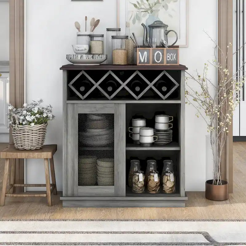 Farmhouse Wine Buffet Cabinet with 4-Bottle Storage