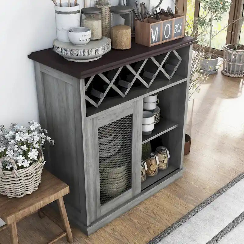 Farmhouse Wine Buffet Cabinet with 4-Bottle Storage