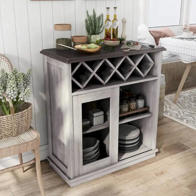 Farmhouse Wine Buffet Cabinet with 4-Bottle Storage
