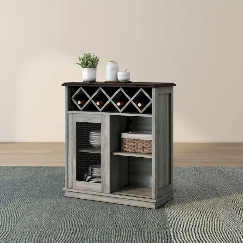 Farmhouse Wine Buffet Cabinet with 4-Bottle Storage