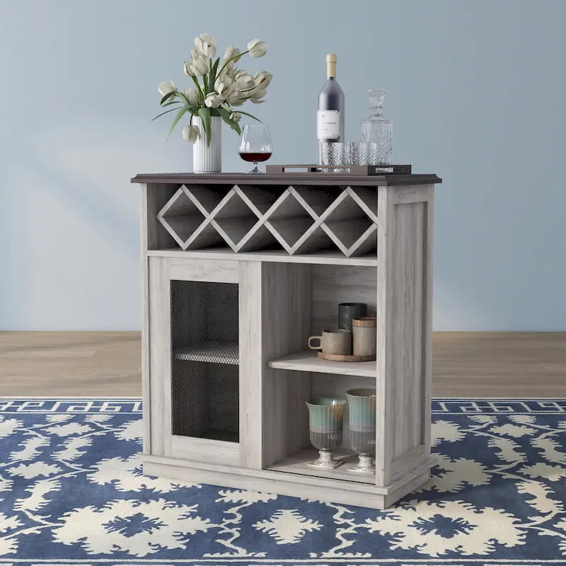 Farmhouse Wine Buffet Cabinet with 4-Bottle Storage