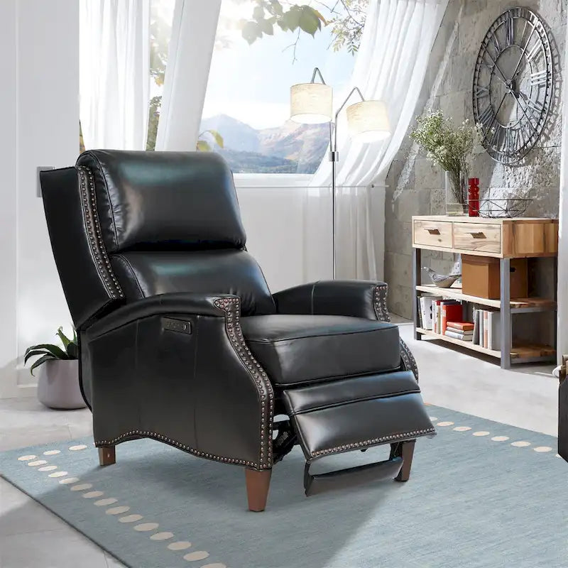 Hekkin Genuine Leather Power Recliner with Adjustable Headrest and USB Port Ultra-Comfy Living Room Seating