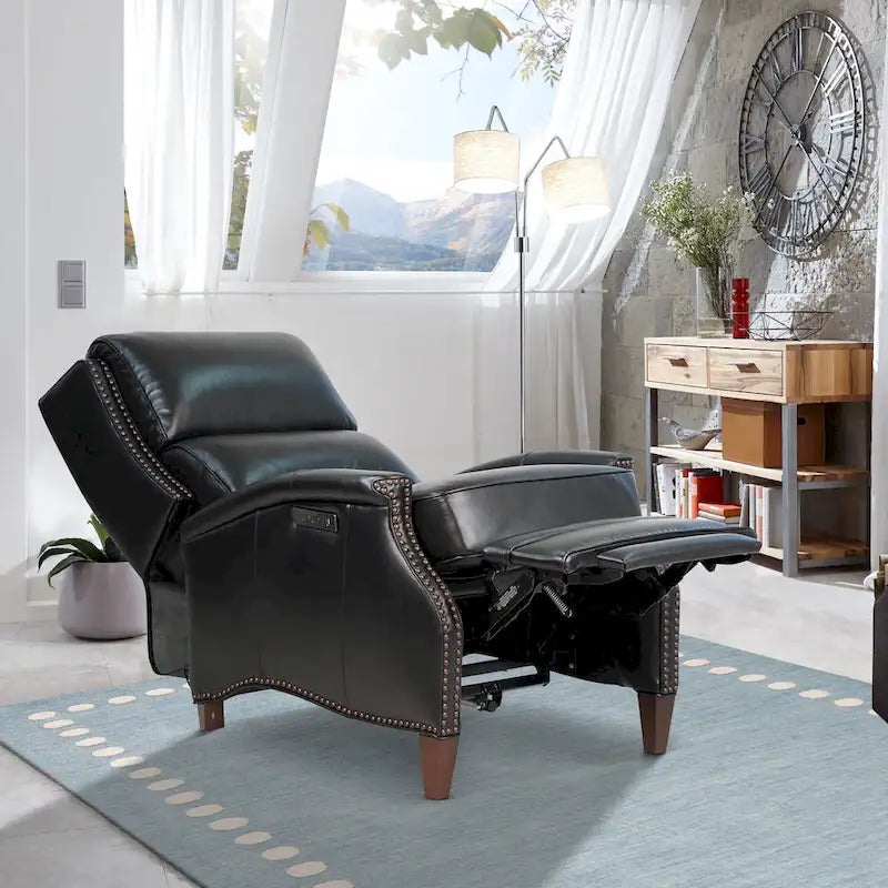 Genuine Leather Power Recliner with USB Charging
