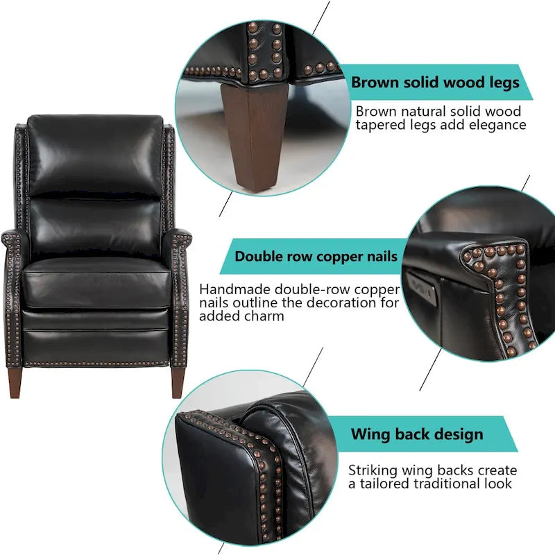 Genuine Leather Power Recliner with USB Charging