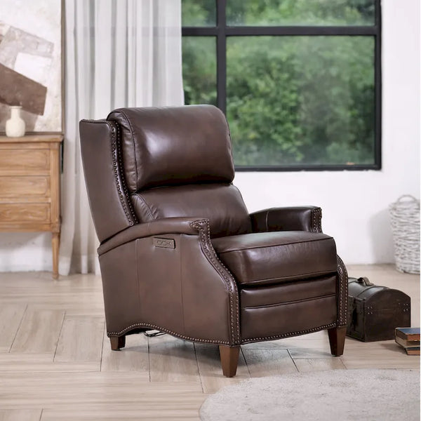 Genuine Leather Power Recliner with USB Charging