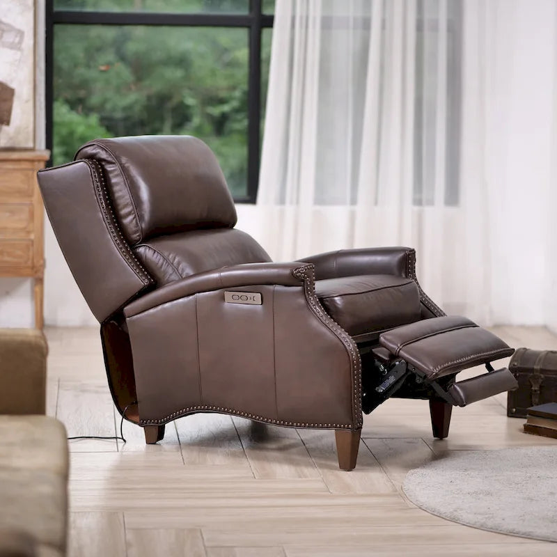 Genuine Leather Power Recliner with USB Charging
