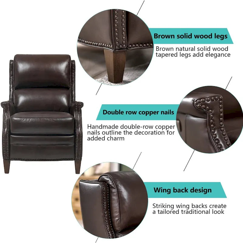 Genuine Leather Power Recliner with USB Charging