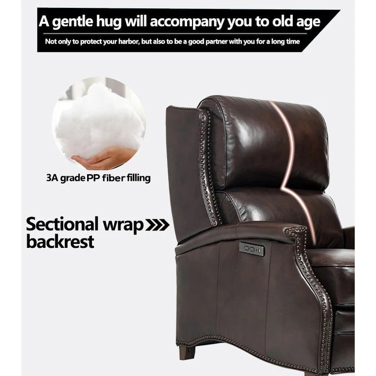 Genuine Leather Power Recliner with USB Charging