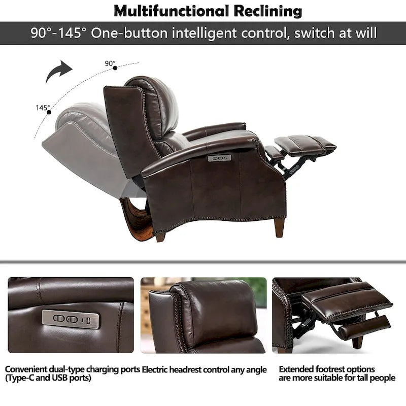 Genuine Leather Power Recliner with USB Charging