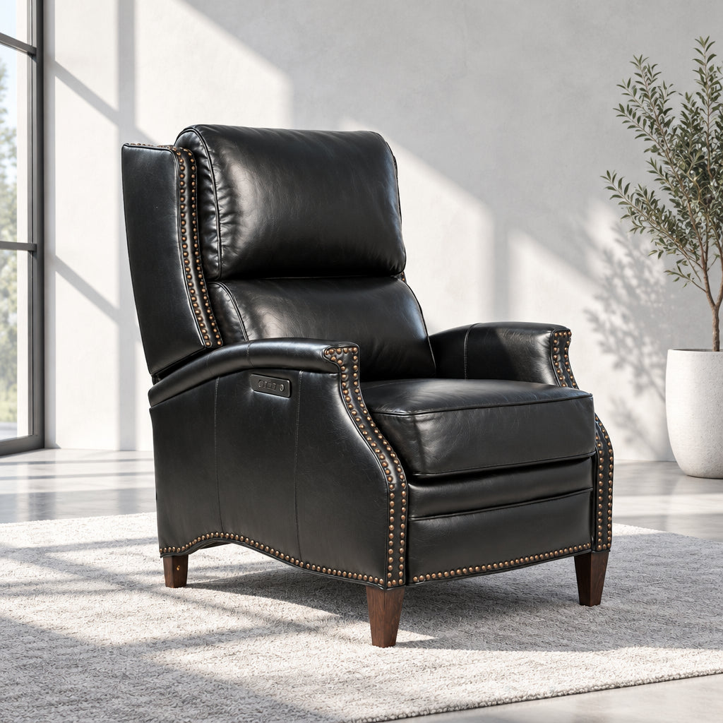 Genuine Leather Power Recliner with USB Charging