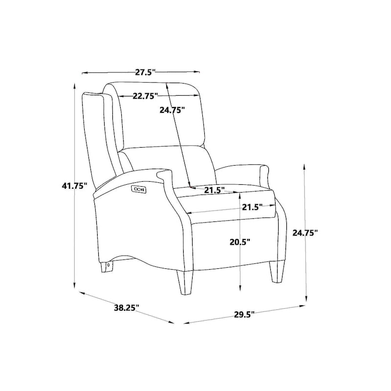 Genuine Leather Power Recliner with USB Charging