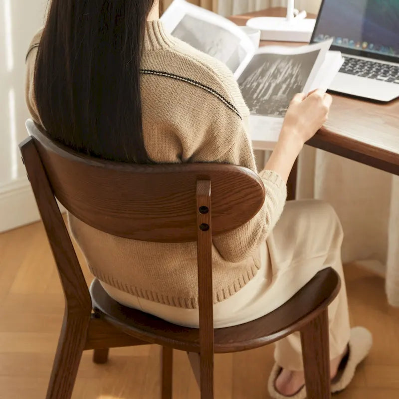 Solid Oak Dining Chair with Curved Backrest