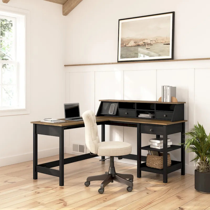 60-Inch L-Shaped Computer Desk with Storage and Organizer