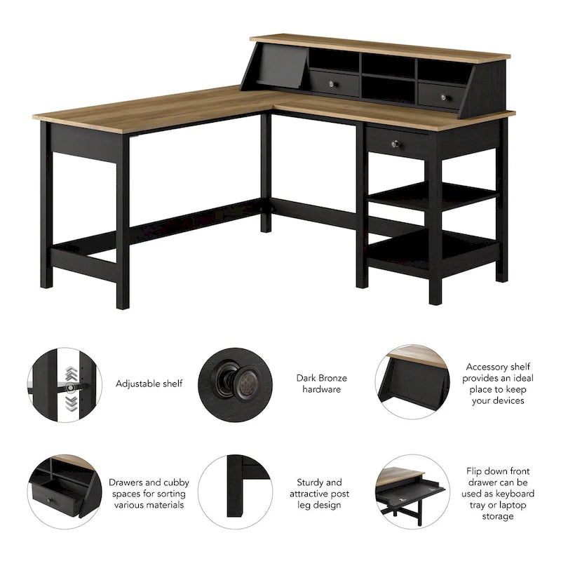 60-Inch L-Shaped Computer Desk with Storage and Organizer