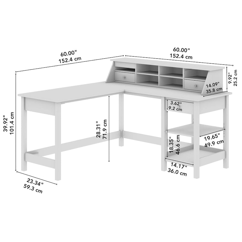 60-Inch L-Shaped Computer Desk with Storage and Organizer