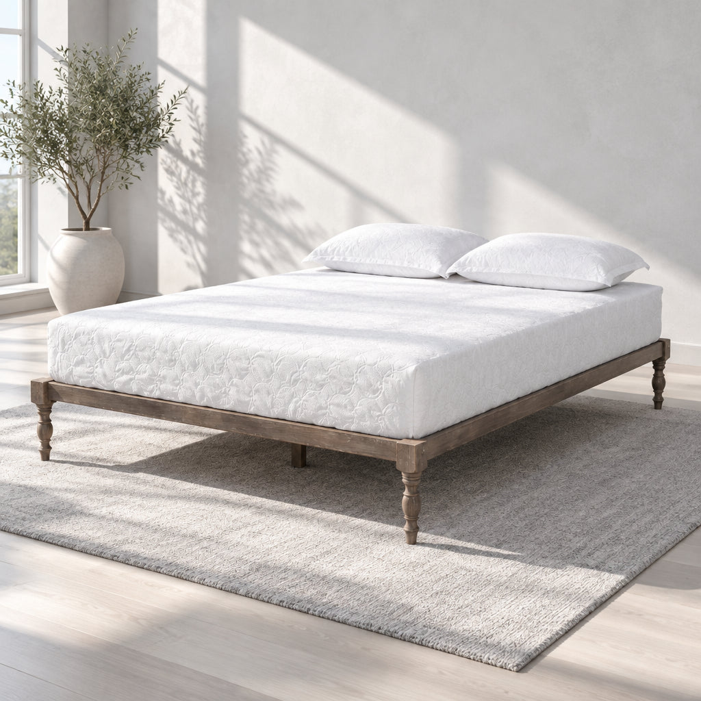 Contemporary Platform Bed Frame with Turned Legs