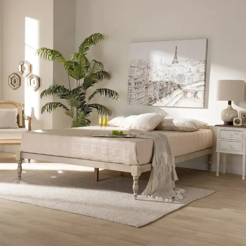 Contemporary Platform Bed Frame with Turned Legs