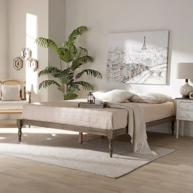 Contemporary Platform Bed Frame with Turned Legs