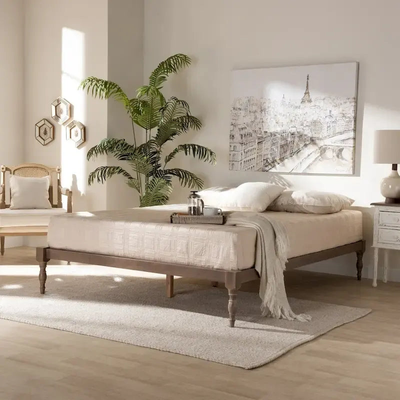 Contemporary Platform Bed Frame with Turned Legs