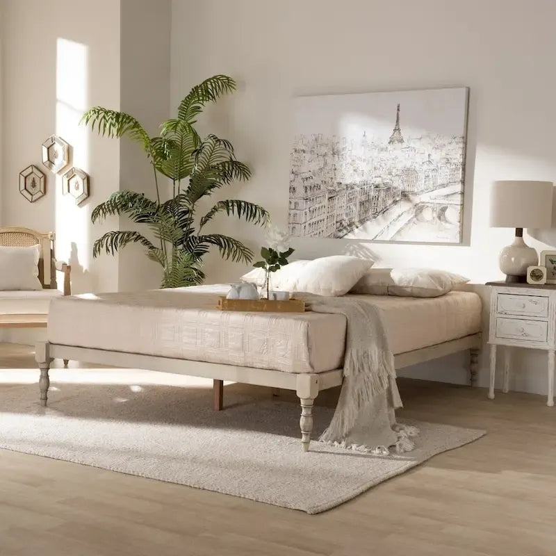Contemporary Platform Bed Frame with Turned Legs