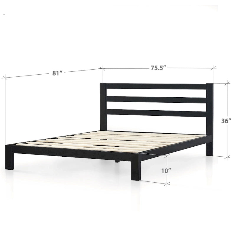 Black Metal King Platform Bed with Headboard