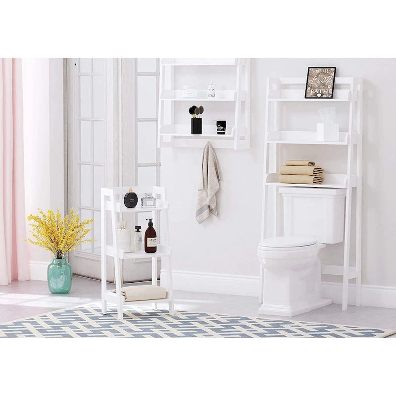 3-Tier Ladder Shelf, Freestanding Open Wood Shelving Unit (White)