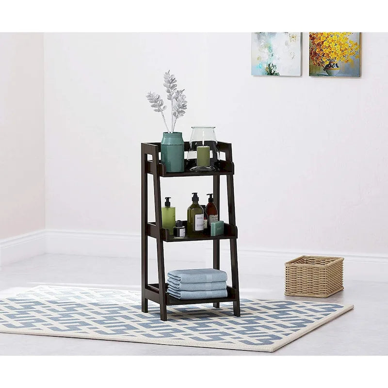 3-Tier Ladder Shelf, Freestanding Open Wood Shelving Unit (White)