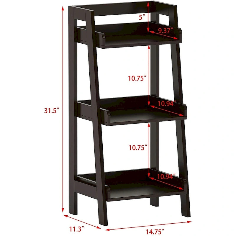 3-Tier Ladder Shelf, Freestanding Open Wood Shelving Unit (White)
